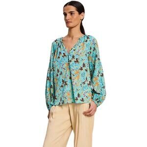 A.L.C. Capri Grotto Turquoise Blouse Aqua Floral Cotton Women’s 12 Boho Resort